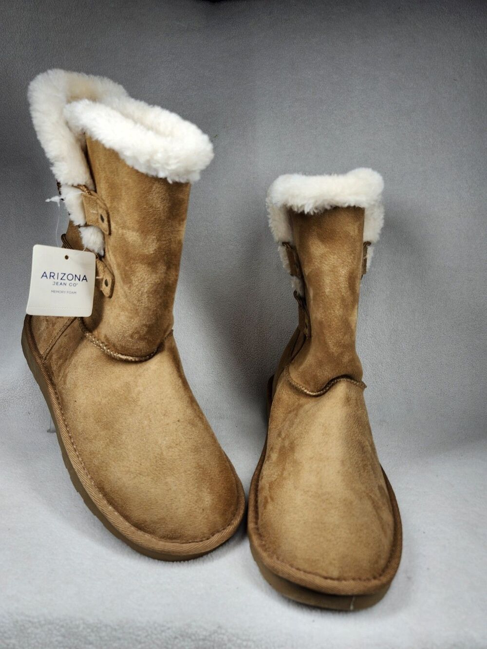 Arizona Womens Boots Size 11 Tan Suede Faux Fur Toggle Winter Mid Calf - NEW